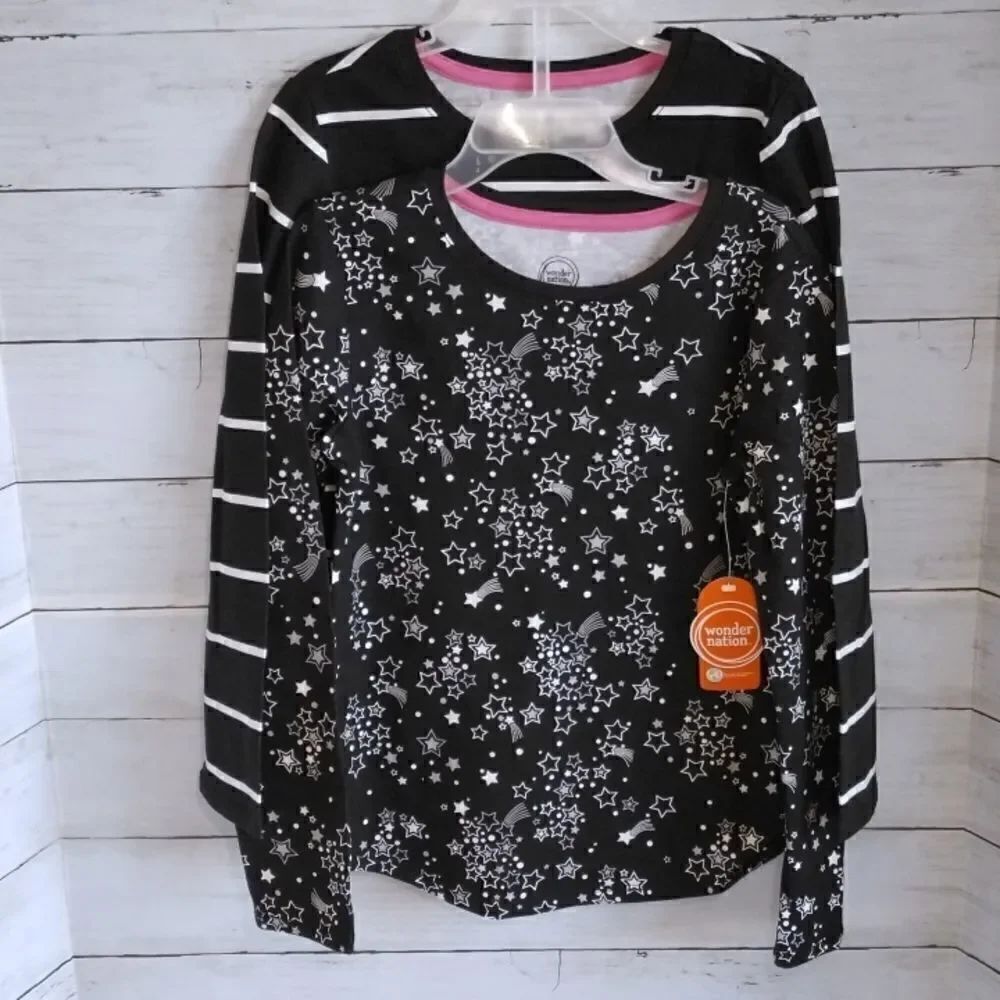 Girls Set Of Printed Long Sleeve Tops Shirts 2pc Set Size 6